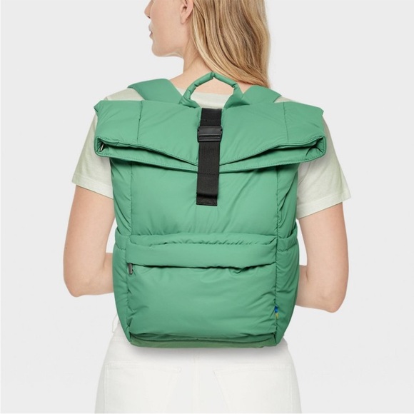 OPEN STORY NWT gold over puffer backpack -green -16” - Picture 2 of 9